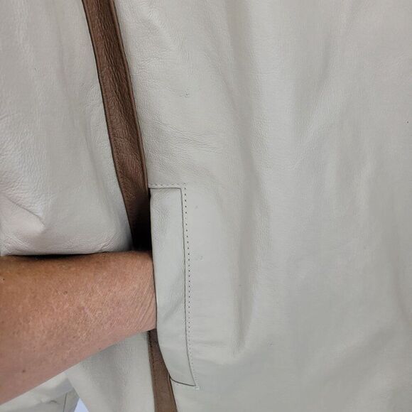 Vtg 90s Frequency Tan Genuine Leather Motorcycle Jacket Sz XXL Quilted Stripe - Picture 6 of 12